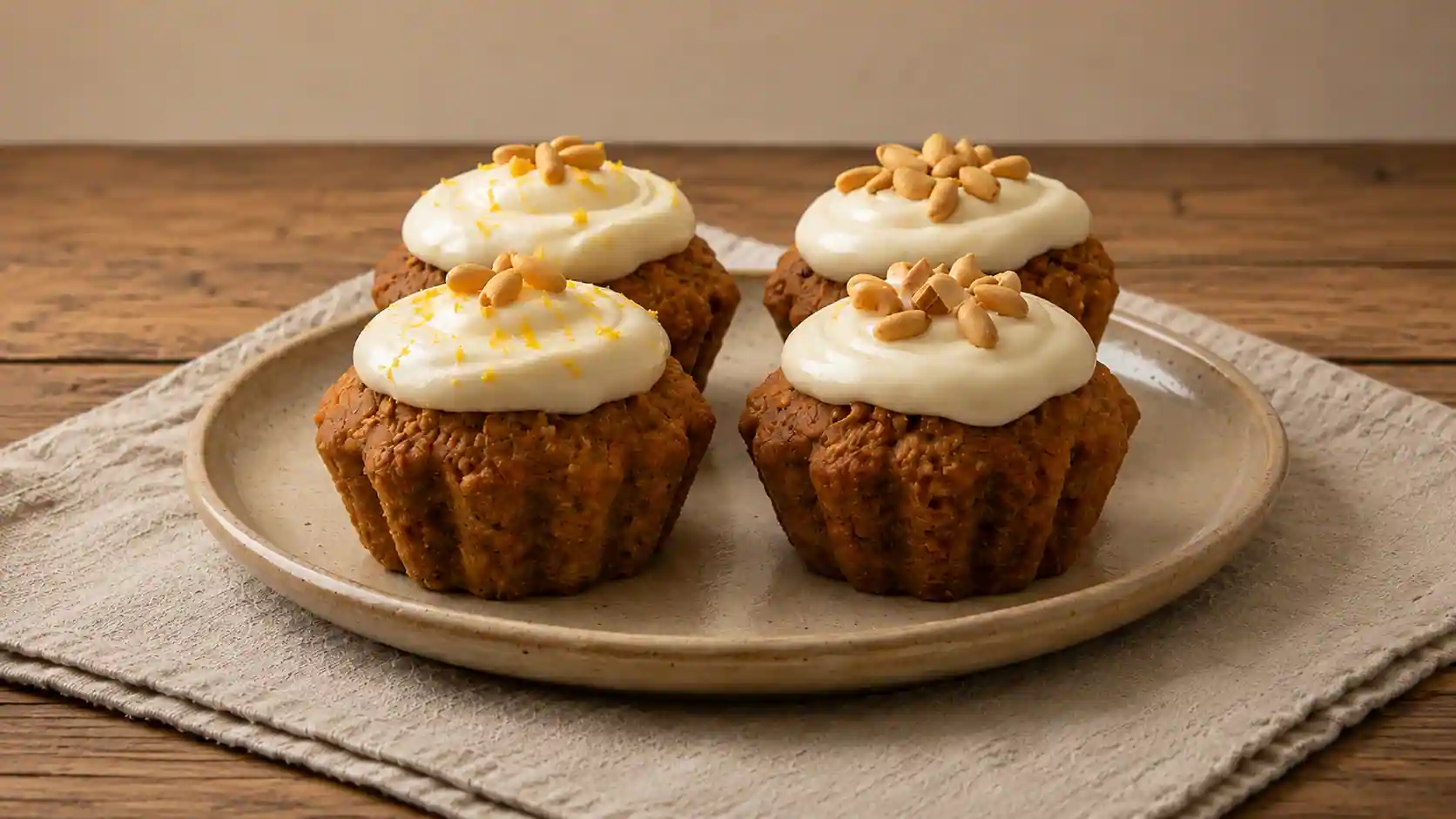 Bizcochitos de zanahoria, almendras y piñones, con crema de chocolate blanco