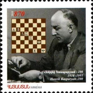 Sello de ARmenia, del año 2010, que representa al Gran Maestro Henrik Kasparyan