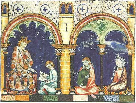Miniatura del folio 1r del Libro del ajedrez de Alfonso X
