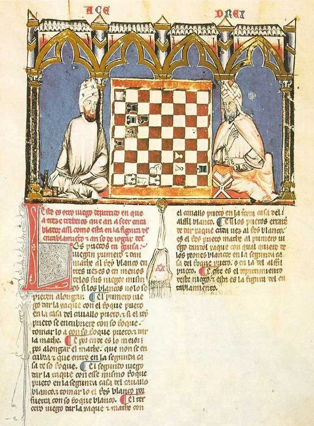 Miniatura del folio 45v del Libro del ajedrez de Alfonso X.