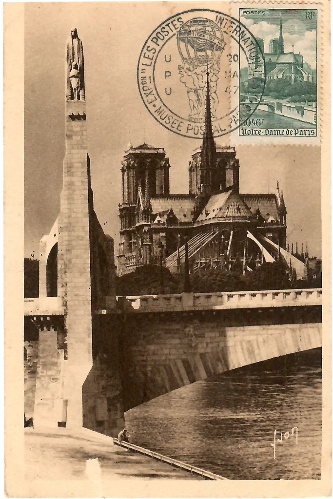 tarjeta máxima francesa (Carte Maximum) de 1947 dedicada a Notre-Dame de París.